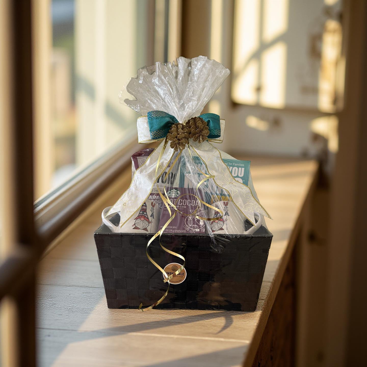 Holly Jolly Game Night - Holiday game night gift basket with cocoa, mugs, and laughter