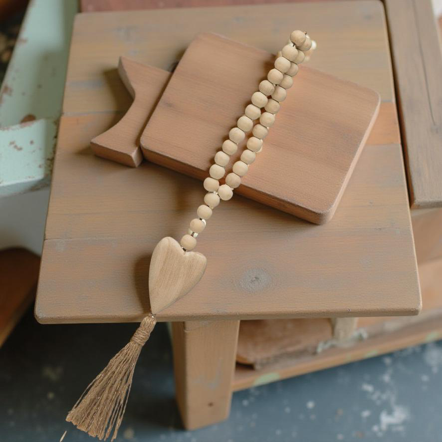Natural Wooden Heart Bead Strand