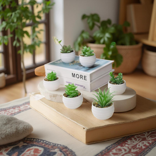 Mini Artificial Succulent in White Ceramic Pot