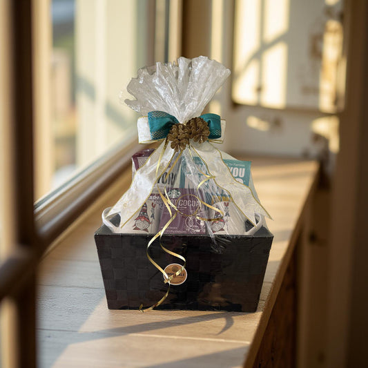 Holly Jolly Game Night - Holiday game night gift basket with cocoa, mugs, and laughter