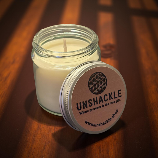 UNSHACKLE Vanilla Soy Candle Where presence is the true gift.